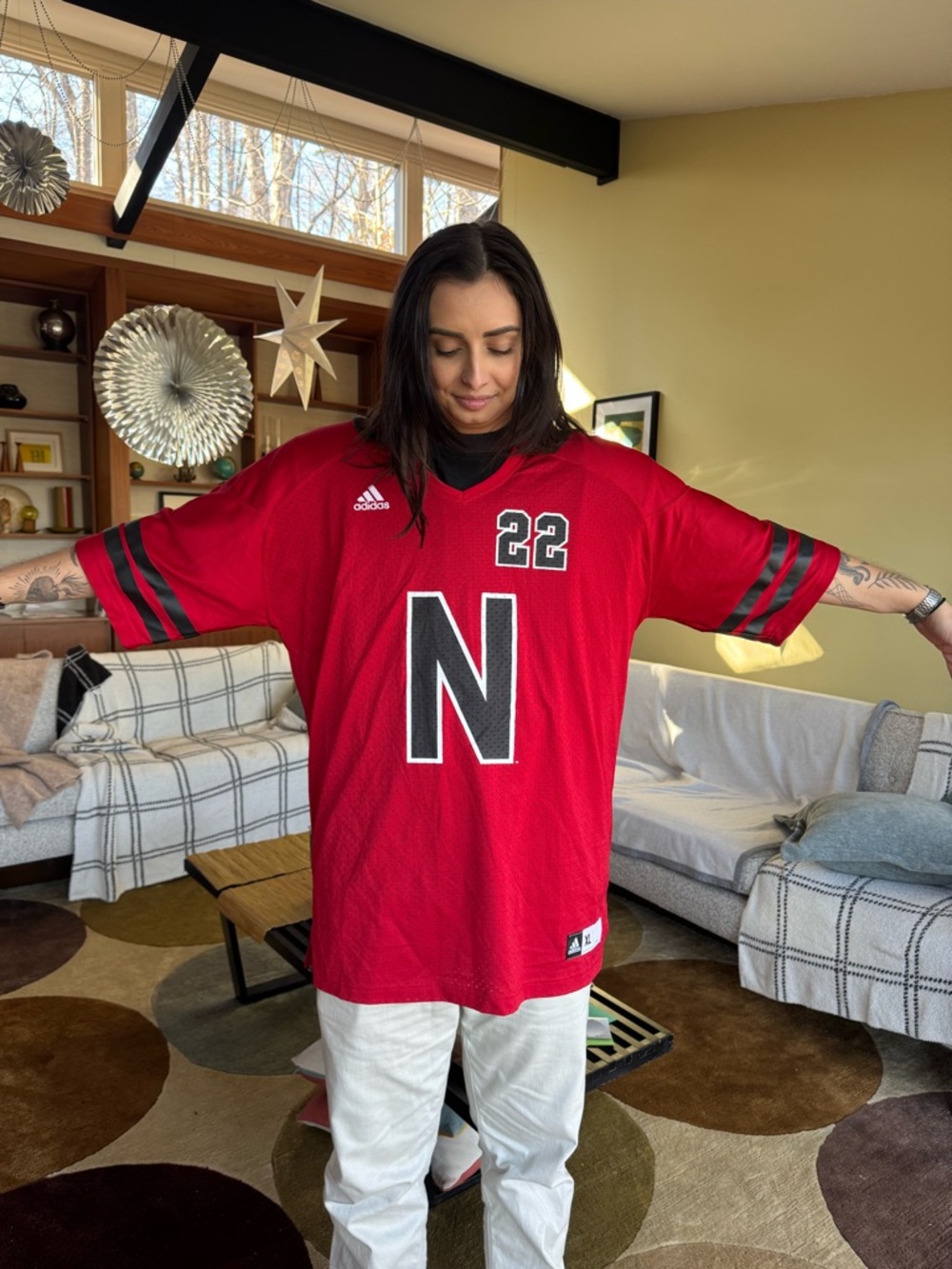 Nebraska adidas Red and Black 'N' Football Jersey #22